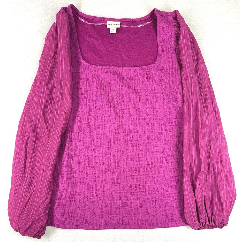 Ava‎ & Viv Women's Plus Size XXL Magenta Square Neck Puff Sleeves Blouse Boho
